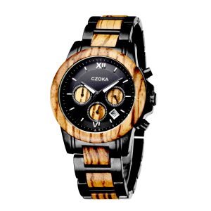 Ash-Black wood watch for men-Zebra-43MM