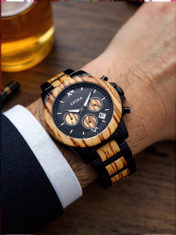 Ash-Black wood watch for men-Zebra-43MM