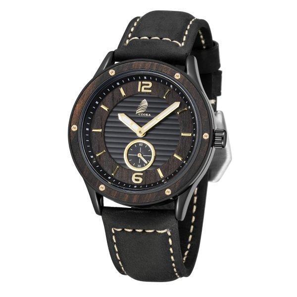 Echo-Men's Stainless steel Ebony Wood watch-43mm