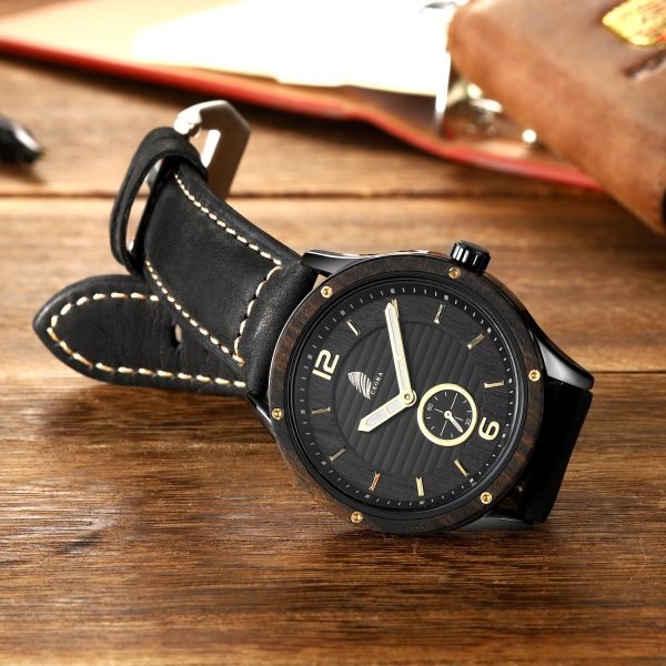 Echo-Men's Stainless steel Ebony Wood watch-43mm