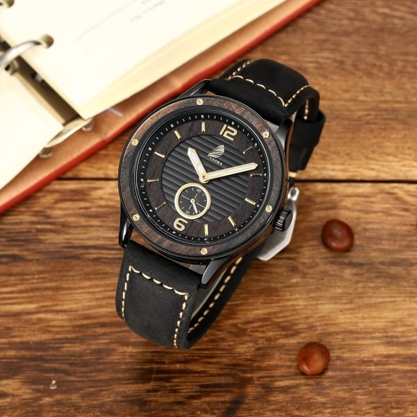 Echo-Men's Stainless steel Ebony Wood watch-43mm