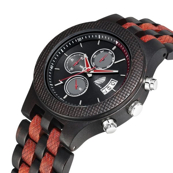 Reveler-Classic wood watch for men-Ebony+Red-46mm