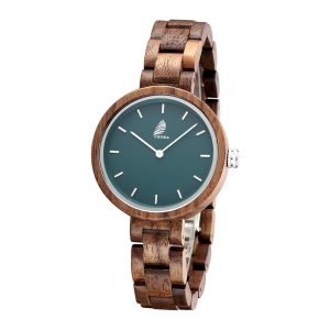 Nordic-CZOKA Walnut Women’s Watch – Green Dial, Minimalist Wooden Elegance-36mm