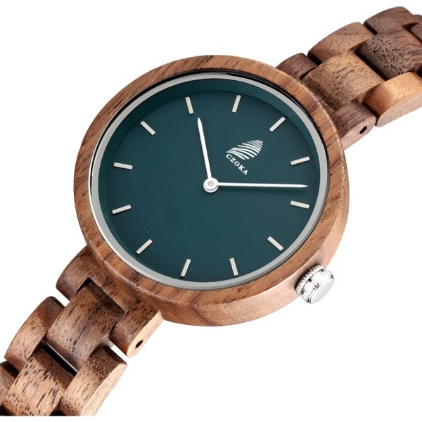 Nordic-CZOKA Walnut Women’s Watch – Green Dial, Minimalist Wooden Elegance-36mm