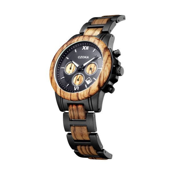 Ash-Black wood watch for men-Zebra-43MM