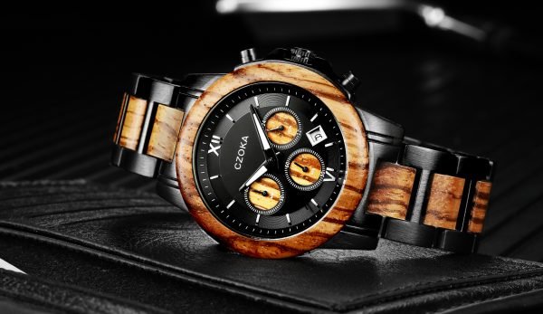 Ash-Black wood watch for men-Zebra-43MM