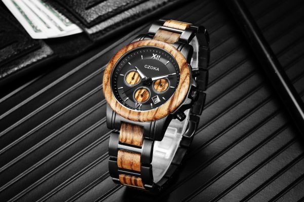 Ash-Black wood watch for men-Zebra-43MM