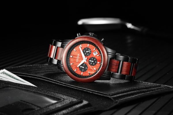 Ash-wood watch for men-Red sandalwood-43MM