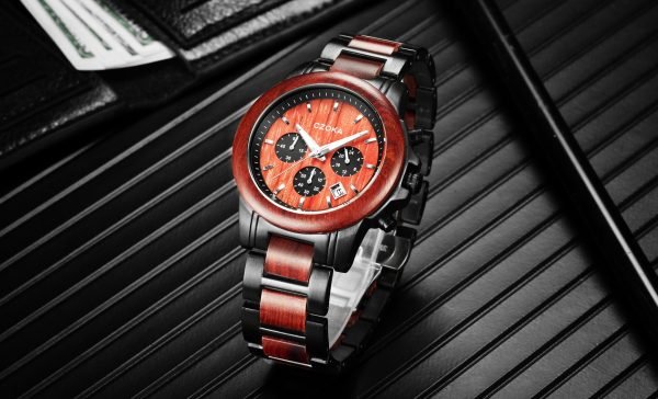 Ash-wood watch for men-Red sandalwood-43MM