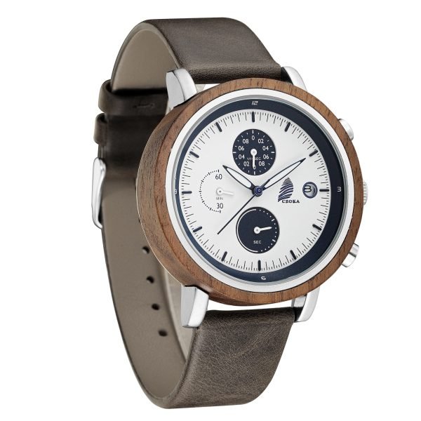 Lunar-Men's Walnut watch With leather strap-42mm