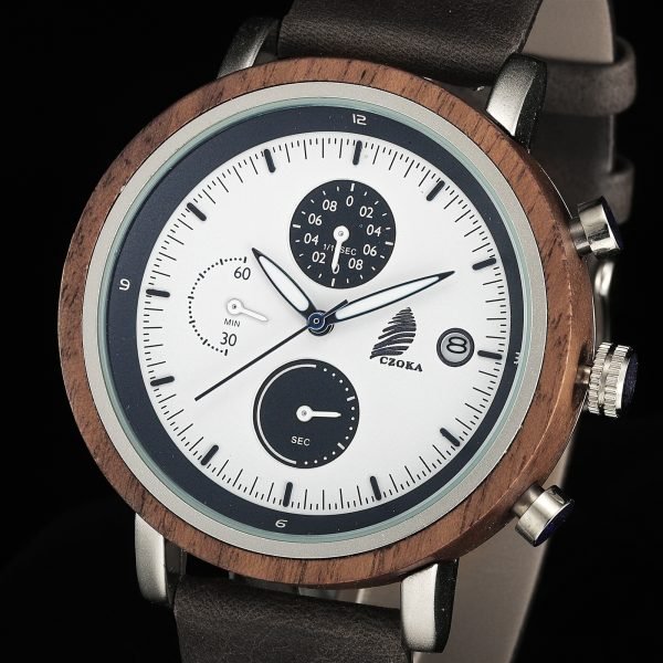 Lunar-Men's Walnut watch With leather strap-42mm