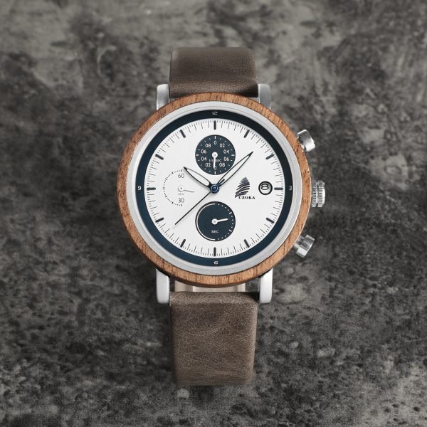 Lunar-Men's Walnut watch With leather strap-42mm