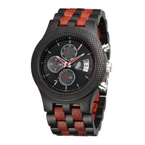 Reveler-Classic wood watch for men-Ebony+Red-46mm