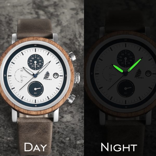 Lunar-Men's Walnut watch With leather strap-42mm