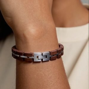 Handcrafted Wooden and Stainless Steel Bracelet for Men