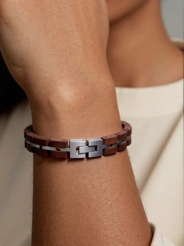 Handcrafted Wooden and Stainless Steel Bracelet for Men