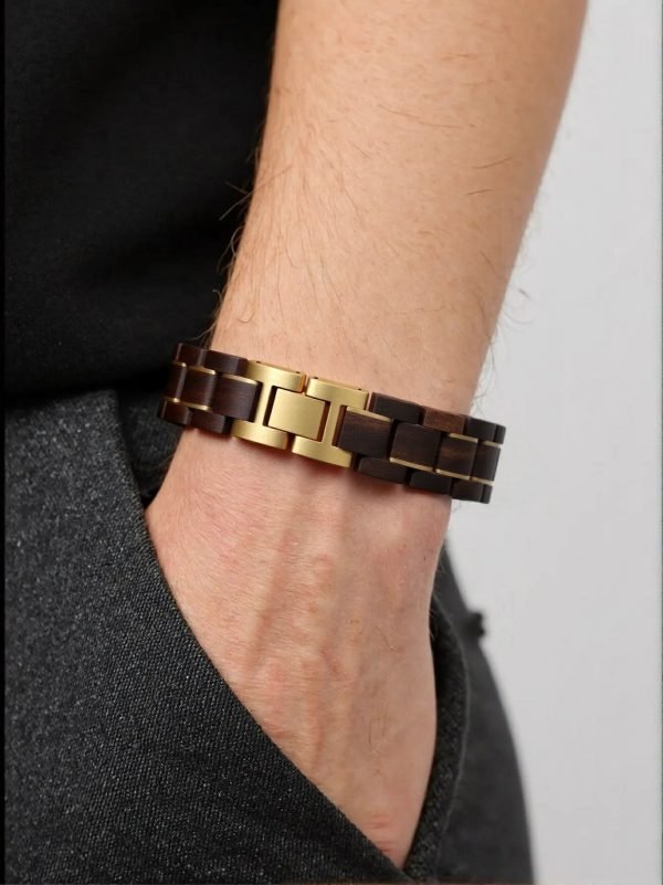 Men’s Wooden & Stainless Steel Bracelet – Natural Handmade Wrist Accessory