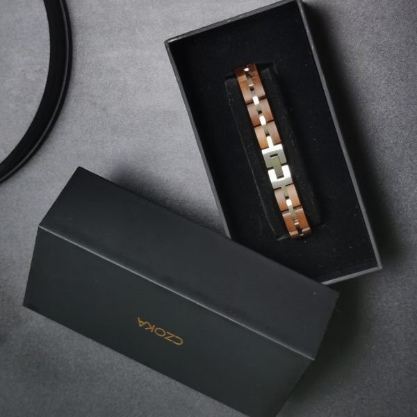 Handcrafted Wooden and Stainless Steel Bracelet for Men