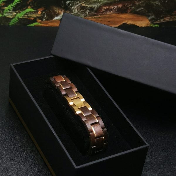 Men’s Wooden & Stainless Steel Bracelet – Natural Handmade Wrist Accessory