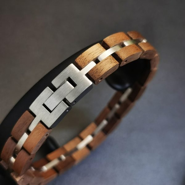 Handcrafted Wooden and Stainless Steel Bracelet for Men