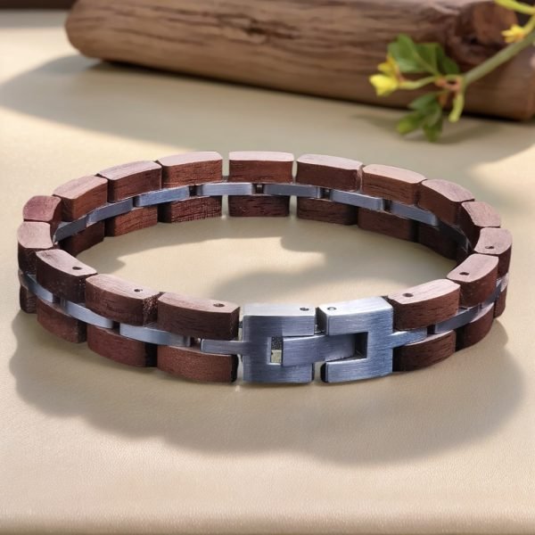 Handcrafted Wooden and Stainless Steel Bracelet for Men